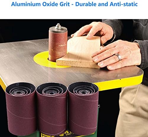 LotFancy Spindle Sanding Sleeves, 120 Grit, Pack of 24, Aluminum Oxide Abrasive, 4-1/2” Length, 4 Each of 1/2”,3/4”,1”,1-1/2”, 2” and 3”