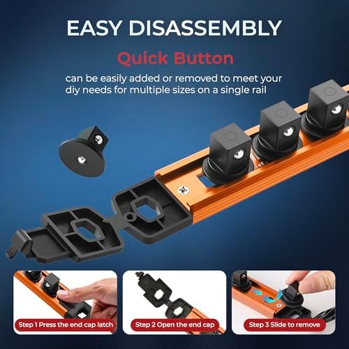 Reniteco Magnetic Socket Organizer Set, 3-Pack 1/4” Socket Rails | 42 Clips, Heavy-Duty Aluminum Alloy Rails, Removable 360° Swivel ABS Clips, Magnetic Base, Tool Box Drawer or Wall Mount