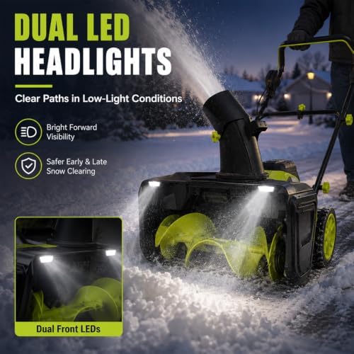 80V Cordless Snow Blower, 20 Inch Brushless Battery Snow Blower with 4×20V 4.0Ah Batteries & 2 Chargers, Up to 60 Min Total Runtime, 10 Inch Clearing Depth, 180° Rotating Chute, Dual LED