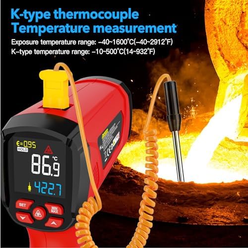 Infrared Thermometer High Temperature Gun -40℉~2912℉, 50:1 Dual Laser Thermometer with Probe 14℉ - 932℉, Digital IR Temp Gun for Cooking, Pizza Oven, Engine, Kiln, Forging, Industrial Use