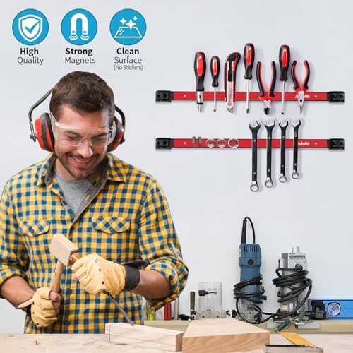 6 Pieces 18" Magnetic Tool Holder Strip, Red Magnet Bar, Metal Tool Organizer Rack for Garage Organization, Easy To Install in Workshop, Mounting Screws Included