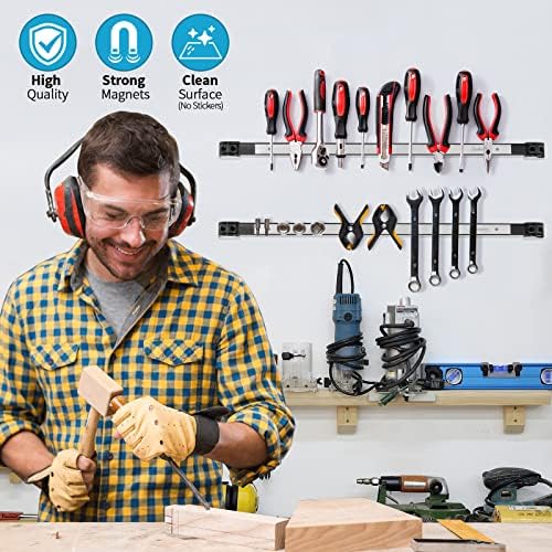 6 Pieces 24" Magnetic Tool Holder Strip, Stainless Steel Surface Tool Magnet Bar, Metal Tool Organizer Rack for Garage Organization, Easy To Install in Workshop, Mounting Screws Included