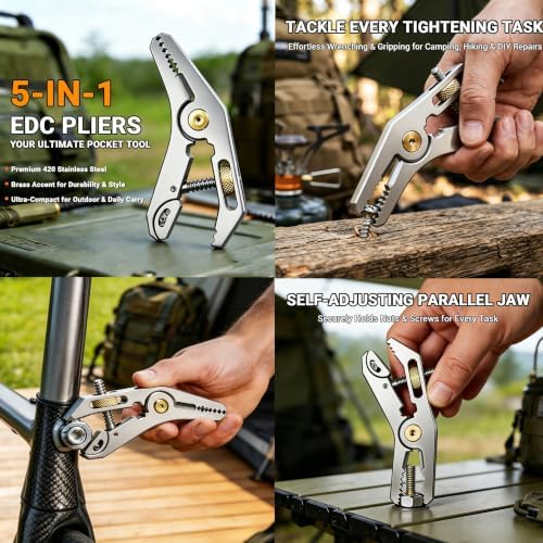 5-in-1 Adjustable EDC Pocket Multitool Pliers, Stainless Steel Portable Outdoor Camping Emergency Repair Tool