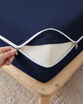 JS Sanders Zippered Mattress Protector Twin Size – Soft 100% Egyptian Cotton, 600 Thread Count Deep Pocket Fitted Sheet Encasement Cover for Bed Breathable, 12-16 Inch Fit, Navy Blue 39x75