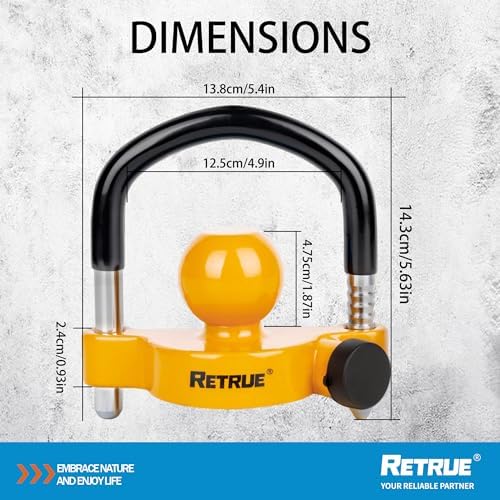 RETRUE Universal Trailer Coupler Hitch Ball Lock, with Cover & Cap, Yellow