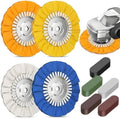 8" Airway Buffing Wheel, 9PCS Aluminum Polishing Wheel Kit for Angle Grinder, 4PCS Airway Buffing Wheels (5/8" Arbor) + 5PCS Polishing Compound Bars, Mirror Finish Metal Polishing & Detailing Kit
