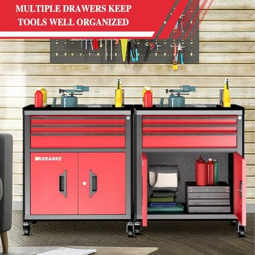 LARBANKE Rolling Tool Chest with 3 Drawers&2 Doors,Tool Chest with Wheels