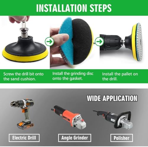 4 Inch Diamond Polishing Pads with 5/8’’-11 Backer Pad, 12PCS Wet/Dry Granite Stone Polish Pad Kit for Drill, Grinder, Polisher, 50-6000 Grit Polishing Pad for Concrete Marble Rock Countertop Quartz