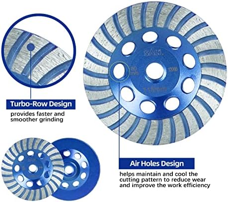 SALI 4.5 Inch Concrete Grinding Wheels 27 Turbo Diamond Segments 5/8-11 Arbor Diamond Grinding Wheel Fit for Paint, Epoxy, Mastic Coating Removal