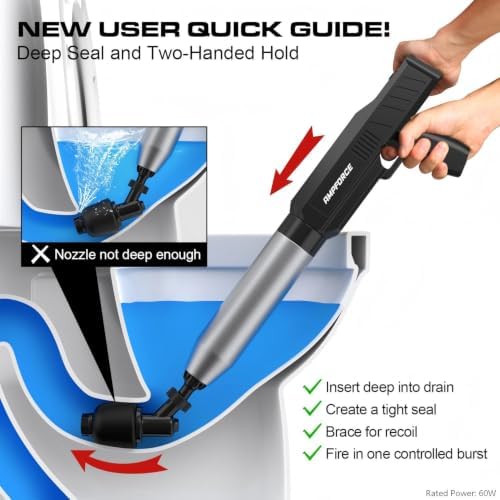 ‌Electric Toilet Plunger for Bathroom, High-Pressure Air Plunger, Heavy-Duty Clog Remover for Toilets, Toilet Drain Unclogger (Ink Black)