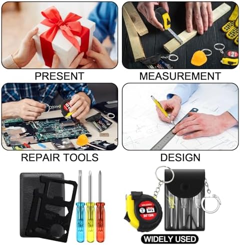 72 Pcs Mini Screwdriver Tape Keychain Set Multitool Pen Card Father's Gifts Bulk Mini Tool Set for Adult Men Dad (Yellow,Black)