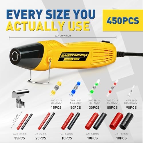 haisstronica Solder Seal Connectors and Tubing Kit, Mini Heat Gun, 450PCS