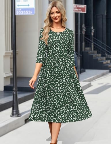 Zeagoo 3/4 Sleeve Women's Dress Casual Aline Summer Fall Midi Long Dresses