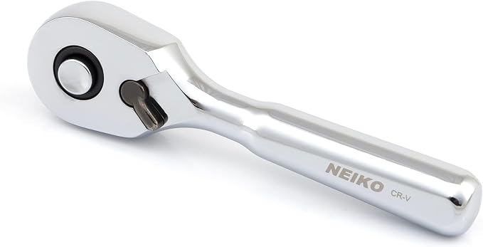 Neiko 03001A Stubby Ratchet, 1/4 Inch Ratchet Wrench, 108-Tooth Reversible Ratchet, 3.3 Degree, Quick Release Mini 1/4 Ratchet Drive, Oval Head Wrench, CR-V Steel Quarter Inch Small Ratchet Wrench