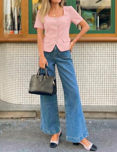 ZESICA Womens Summer Vest Top Short Sleeve Blouse Suit Blazer Work Outfits
