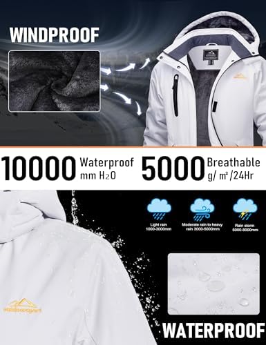 MAGCOMSEN Womens Winter Coats Waterproof Ski Snow Warm Fleece Rain Jacket