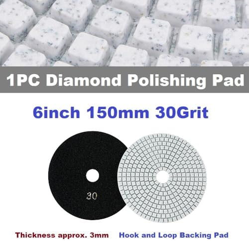 Diamond Polishing Pad, 6 inch 150 mm 30 Grit Sanding Discs for Grinder & Polisher, Hook and Loop Backing Pad for Grinding Buffing Granite Marble Concrete Stone (1 Piece)