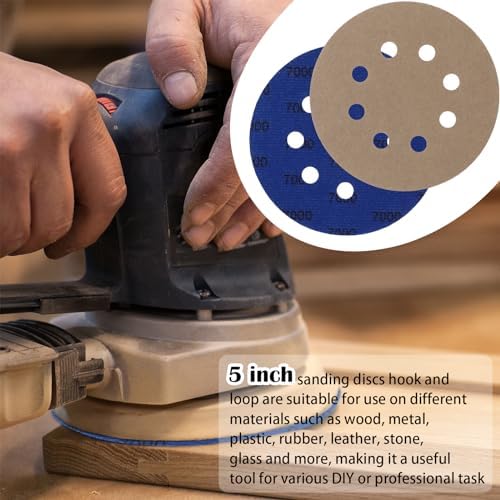 200 Pcs Sandpaper 5 Inch 8 Holes Hook and Loop Wet Dry Sanding Discs Assorted Grits 320 400 600 800 1000 1200 1500 2000 2500 3000 4000 5000 7000 10000 Orbital Sander Pads for Polishing