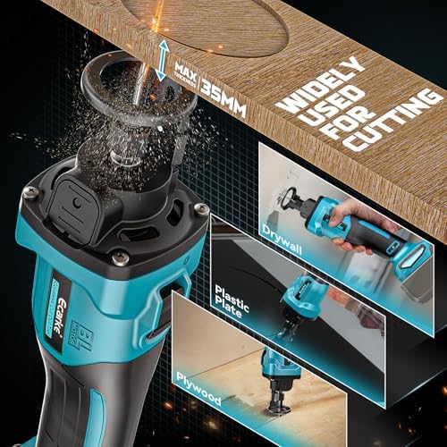 Ecarke Cordless Drywall Cut-Out Tool, Brushless Rotary Drywall Saw Compatible with Makita 18V Battery,6-Speed 30000 RPM Drywall Cutter for Sheetrock, Plywood & Wood (Tool Only)