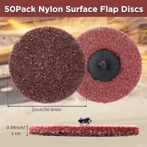 50 Pcs 2 Inch Sanding Discs Red Quick Change Sanding Discs Nylon Surface Conditioning Grinder Wheels for Angle Grinder, Stock and Rust Removal, Grinding, Deburring