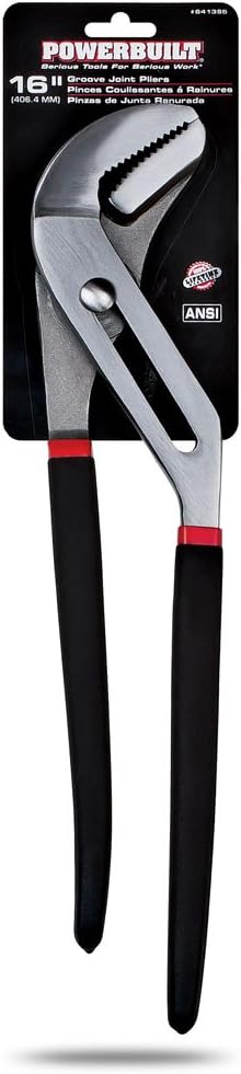 Powerbuilt 16-Inch Groove Joint Pliers, Adjustable Water Pump Pliers, Comfort Dip-grip Handle - 641395