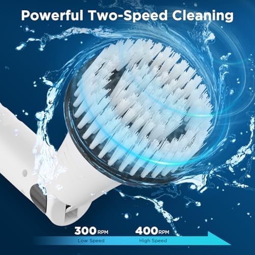 Electric Spin Scrubber, Bathroom Cleaner, Power Shower Cleaning Brush with Extendable Handle & 4 Brush Heads, Shower Scrubber for Bathtub Tile Grout Kitchen Window and Floor