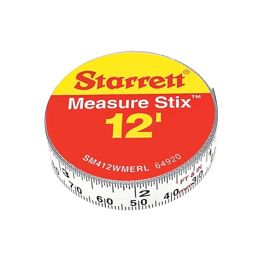 Starrett Tape Measure Stix with Adhesive Backing - Mount to Work Bench, Saw Table, Drafting Table - 1/2" x 12', English Metric, Right-Left Reading - SM412WMERL