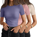 Ficerd 3 Pack Women's Ribbed Short Sleeve T-Shirts