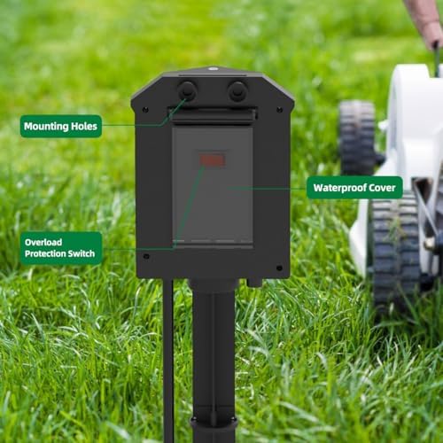 TiFFCOFiO Outdoor Power Strip with Stake, 30 FT Extension Cord Waterproof, 6 Grounded Outlets for Outdoor Lights, 14 AWG, 15A/1875W, ETL Listed