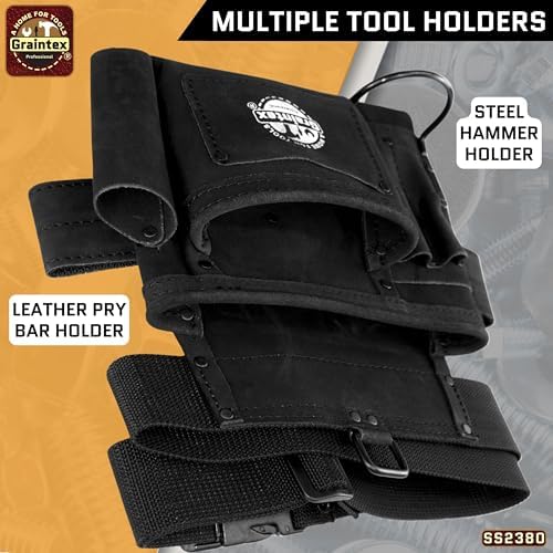 Graintex 5 Pocket Suede Leather Tool Belt/Bag, Multipurpose Leather Tool Belt for Women and Men, Ideal for Construction, Electrician, Handymen, Carpenter, Gardening Pouch & DIY Projects