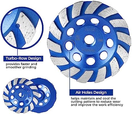 SALI 5PCS 4.5 Inch Concrete Grinding Wheels 14 Turbo Diamond Segments 5/8-11 Arbor Diamond Grinding Wheel Fit for Paint, Epoxy, Mastic, Coating Removal
