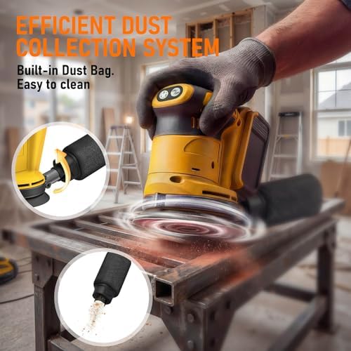 Cordless Random Orbital Sander Compatible with DeWalt 20V MAX Battery (No Battery) 5-Inch Brushless Electric Sander with 3-Speed & Dust Collector, for Woodworking, Metal& DIY Sanding