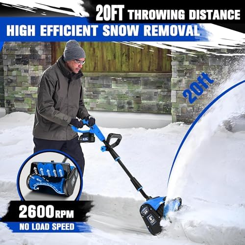 Cordless Snow Shovel, 13 Inch Electric Snow Shovel with Directional Plate, Brushless Cordless Snow Blower for Pathway, Patio, Deck, Driveway, Blue