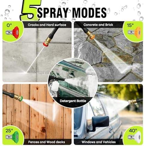 Pressure Washer, Power Washer with 4 Quick Connect Nozzles 1 Foam Cannon, High Pressure Cleaning Machine for Cars/Fences/Driveways/Patios/Farms/Home Cleaning(Bright Green)