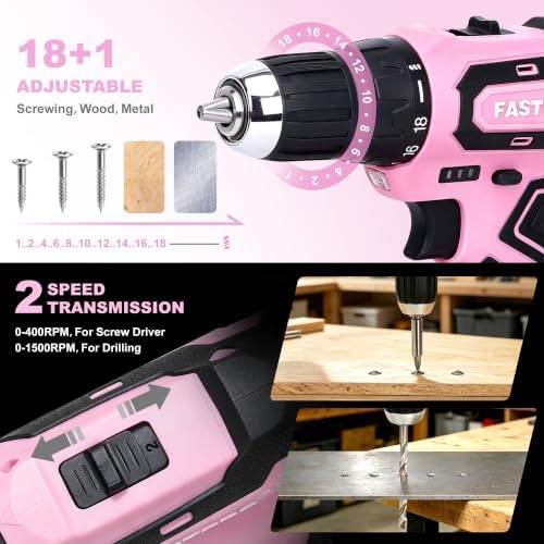 FASTPRO 232-Piece Pink Drill Set for Women, Pink Tool Set with Bag