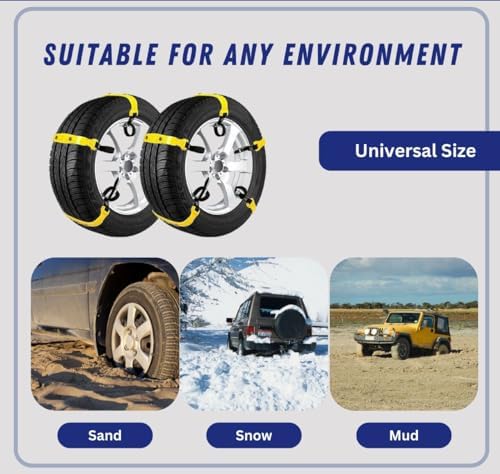 Jeremywell Snow Chains Anti-Skid Anti Slip Emergency Snow Tire Chains - Portable Emergency Traction Snow Mud Chains Universal Adjustable 10pcs Car Security Chains for SUV and Cars (Yellow-10pcs)