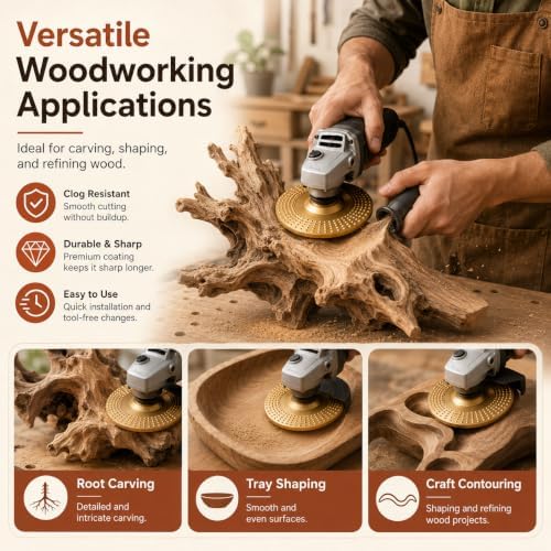 Upgrade Heavy Duty Tungsten Carbide Wheel, 2026 New Angle Grinder Polishing Pad Tungsten Carbide Sanding Discs, Wood Carving Discs for 4" & 4-1/2" Grinders Cutting Shaping Sanding (3*Curved Surface)