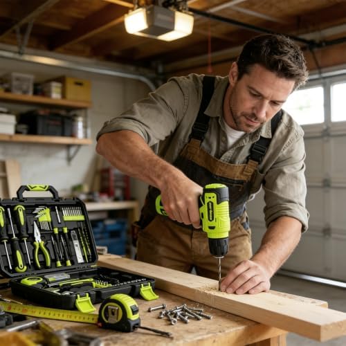 CARTMAN 150PCS 8V Cordless Drill Hand Tool Set, Green Household Repair Kit