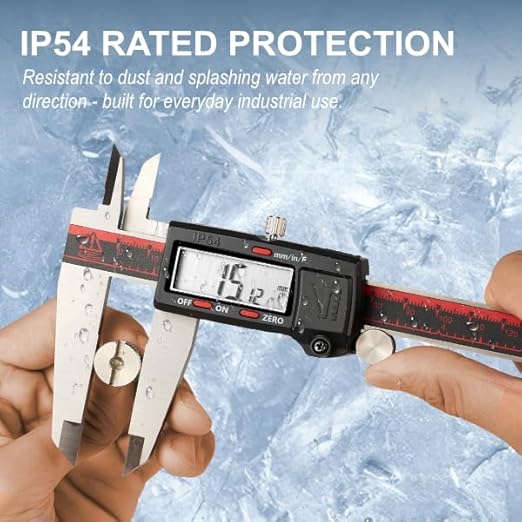 VINCA IP54 Grade Digital Caliper, DCLA-1205 12 Inch/300mm, Inch/Millimeter/Fraction Conversion, Stainless Steel, Large LCD Screen