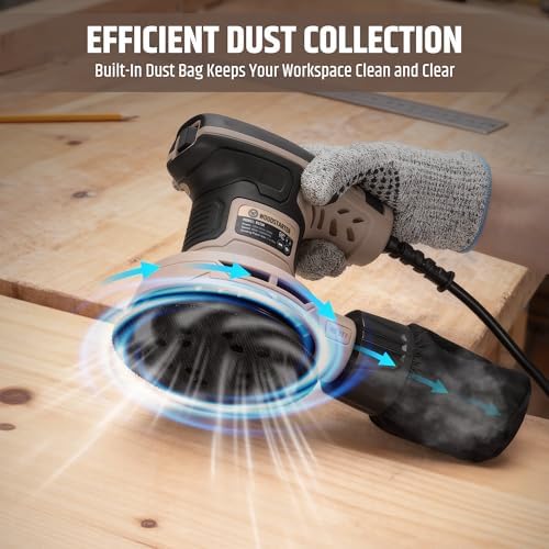 5-Inch Random Orbital Sander, 2.6Amp 320W Variable Speed (8000–13000RPM) Electric Sanders for Wood & Metal, Low Vibration, Aluminum Fan Blades, 15 Sandpapers, Dust Bag Included