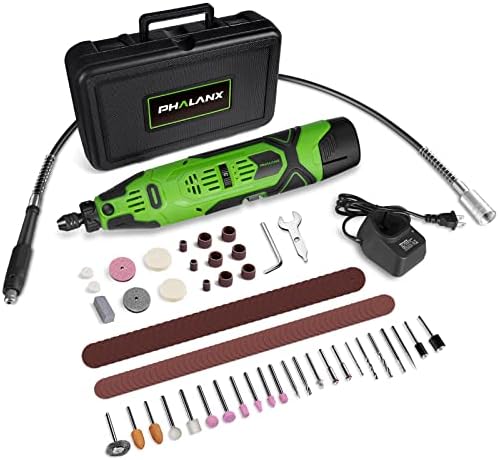 PHALANX 12V Cordless Rotary Tool Kit with Keyless Chuck, 6-Speeds 5000-32000RPM, 119 Accessories with Flex Shaft, Idea for Cutting, Grinding, Wood Carving- Include 2.0AH Battery, Charger (Renewed)