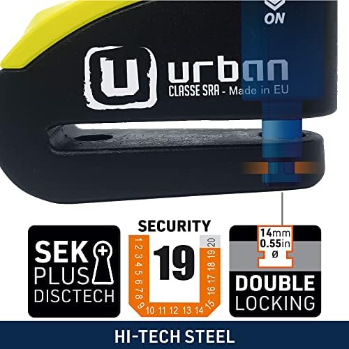 URBAN 999 Approved Motorcycle Disc Lock with Smart Alarm | 120dB, LED, Warning, A+ Sensitivity, X2 ON | SRA & Sold Secure Gold Tested Anti-Theft for Motorbike | 14mm Double Locking, Hardened Steel