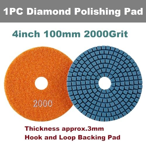 Diamond Polishing Pad, 4 inch 100 mm 2000 Grit Sanding Discs for Grinder & Polisher, Hook and Loop Backing Pad for Grinding Buffing Granite Marble Concrete Stone (1 Piece)