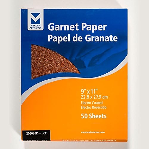 Mercer Industries 206036D - 9 x 11 Garnet Paper Sheets, Grit 36D (50 pack)