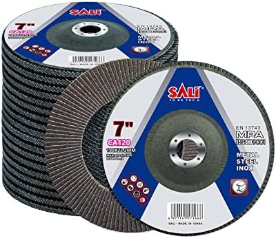 Sali 10 Pack Flap Disc 120 Grit 7" x 7/8-Inch Sanding Disc Bevel Type #29 Premium and Industrial Grade Angle Grinder Grinding Wheel High Performance Edge Grinding