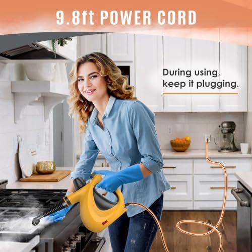 Phueut Pressurized Handheld Multi-Surface Natural Steam Cleaner with 12 pcs Accessories, Multi-Purpose Steamer for Home Use, Steamer for Cleaning Floor, Upholstery, Grout and Car (Orange)