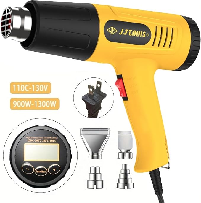 Heat Gun, Hot Air Gun Set, Equipped with LCD Digital Display, Adjustable Temperature Function (572&1112℉), Memory Setting and 4 Nozzles, Suitable For Removing Paint, Shrinking Pvc (Jf-2000WD)
