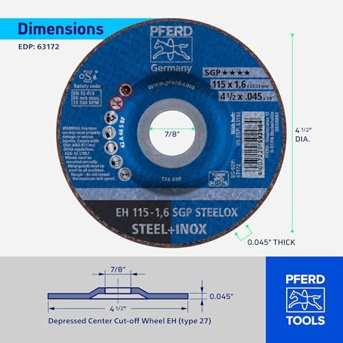 PFERD 4-1/2'' X .045'' Cut-Off Wheel 7/8'' AH A (63172) (25/Each)