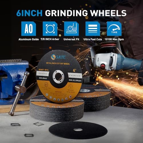 S SATC 50 PCS 6" Ultra Thin Cut Off Wheels 6 Inch x 0.045" x 7/8" Metal Cutting Discs Durable Angle Grinder Wheels for Fast Cutting of Metal Stainless Steel