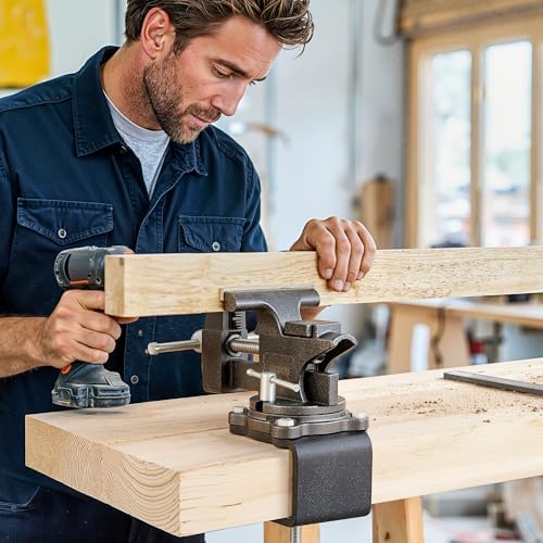 Updated 2-In-1 Bench Vise or Table Vise 4.5 Inch, Clamp Vice for Workbench Constructed with Cast Steel, Heavy Duty Workbench Vise Swivel for Woodworking
